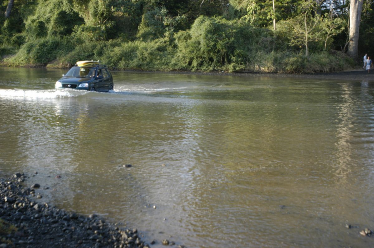 Crossing a river with a car in Costa Rica