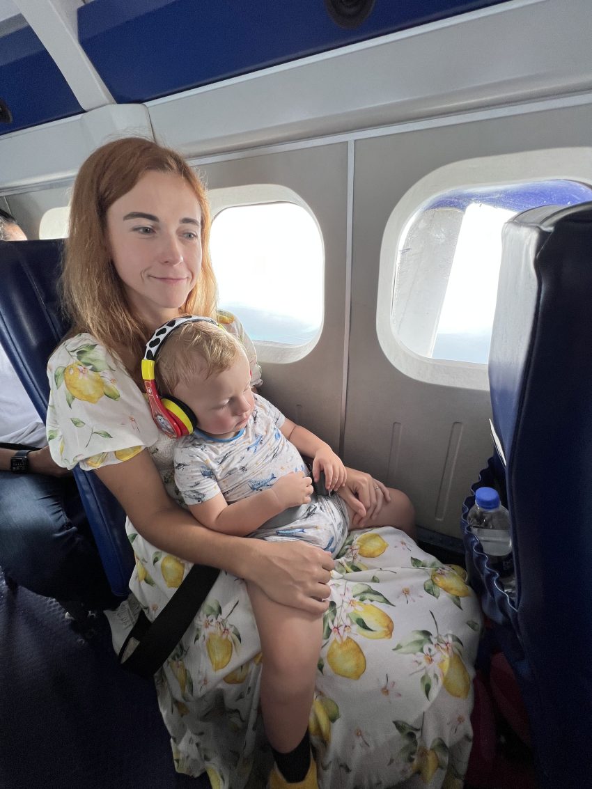 Seaplane in the Maldives with a toddler