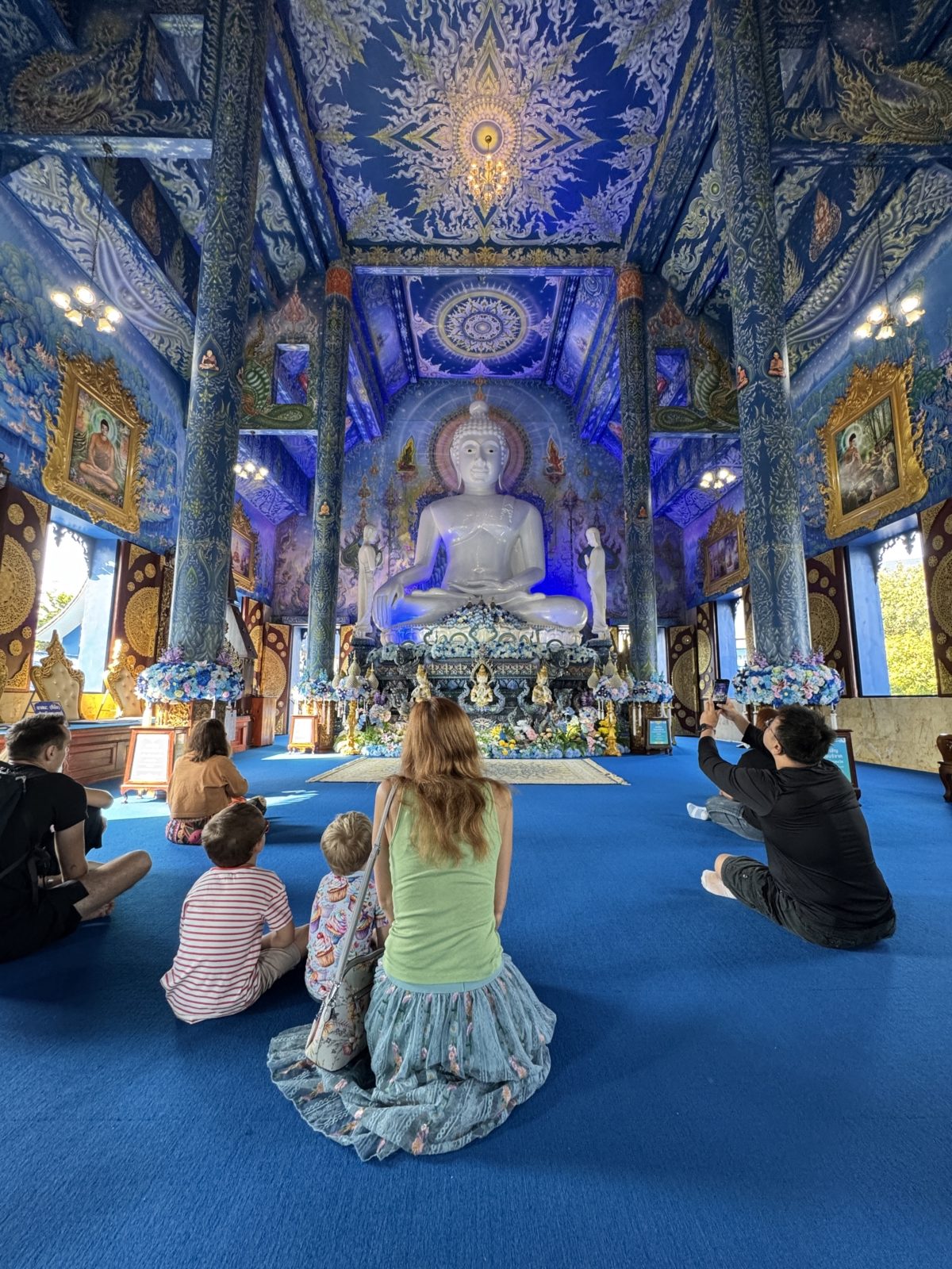 Inside the blue temple with kids